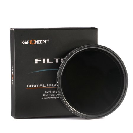 K&F Concept 46mm Slim HD Multi-Coated Variable Polarizing ND Neutral Density Adjustable ND2 ND4 ND8 to ND400 Lens Filter   Lens Cleaning Cloth for DSLR Cameras