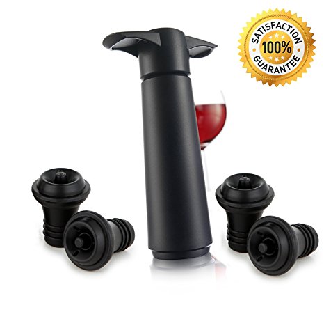 The Original United Wine Saver Pump Preserver with 4 Vacuum Bottle Stoppers - Black