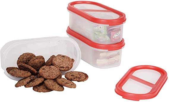 SIMPARTE Bakers Set | Pantry Airtight Food Storage Containers | 2.2 Cup | 3 Container Set | Microwave & Dishwasher Safe | BPA Free | Freezer Safe | Space Saver Modular Design (Red Lids)