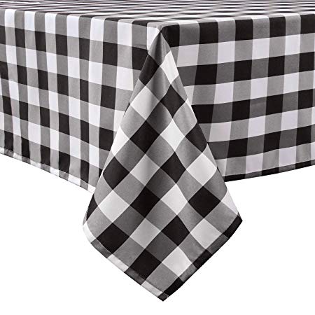 LEEVAN Buffalo Plaid Tablecloth Rectangle Stain Resistant, Spillproof and Washable Polyester Table Cover Checkered Gingham Table Cloth for Kitchen Dinner Farmhouse Black and White - 60x84 Inch