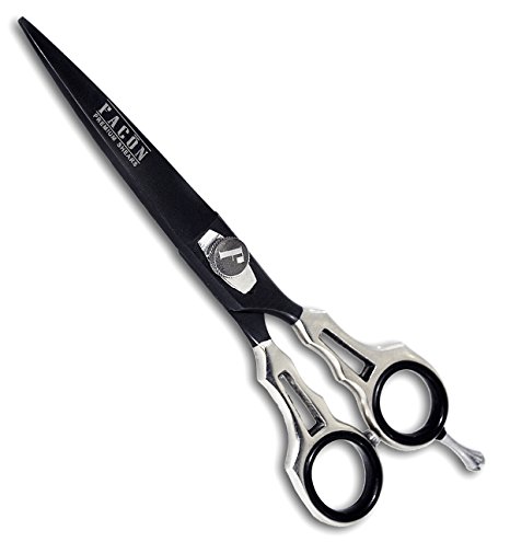 Facón Professional Razor Edge Barber Hair Cutting Scissors/Shears - 6.5" Overall Length with Tension Screw - Japanese Stainless Steel - Black and Silver Limited Edition - Includes Leather Gift Case