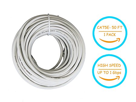 50 Feet CAT5E Patch Cable - RJ45 Cable White - By Twilight (White 50 FT)