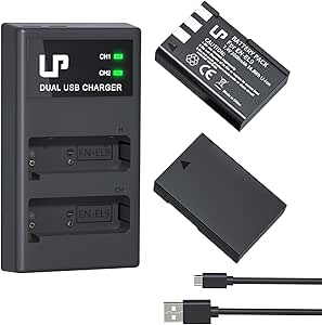 LP EN-EL9 EN EL9a Battery Charger Pack, 2-Pack 2000mAh Rechargeable Battery and USB-C Dual Slot Charger Compatible with Nikon D40, D40X, D60, D3000, D5000 Digital SLR Cameras