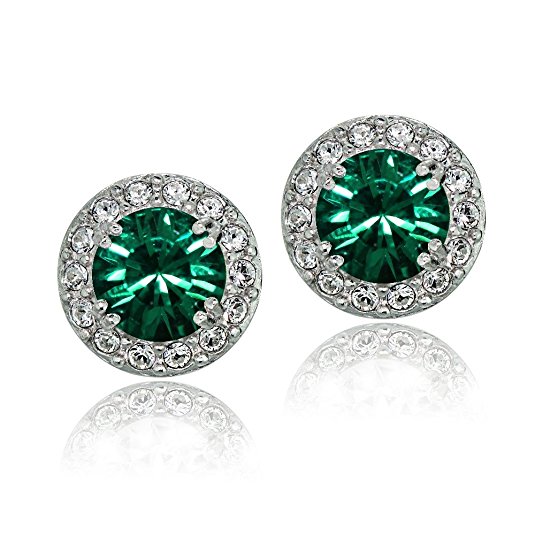 Bria Lou 925 Sterling Silver Crystal Birthstone Color Round Halo Stud Earrings Made with Swarovski Crystals, 10mm