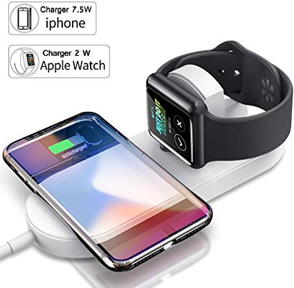 NOIHK Watch Charger Stand,Qi Wireless Fast Charger,Wireless Charger Charging Pad Compatible for iPhone X/8/8 Plus and Apple Watch Series 2/3,Ultra-thin Charging Pad Stand for Samsung Qi-Enabled Device