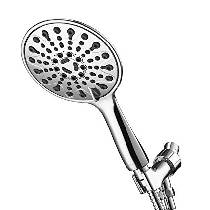 Couradric Handheld Shower Head, 6" Chrome Face 6 Spray Setting Shower Head with High Pressure, Brass Swivel Ball Mount and Extra Long Flexible Stainless Steel Hose