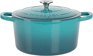 Crock Pot Artisan 6-Quart Round European Enameled Cast Iron Dutch Oven Pot With Lid -Teal Ombre