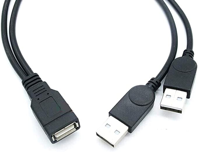 Cuziss 30cm USB 2.0 a Power Enhancer Y 1 Female to 2 Male Data Charge Cable Extension Cord