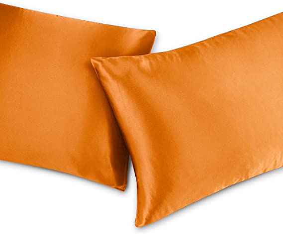 Nestl Bedding Satin Pillowcase for Hair and Skin | Satin Pillow Case | Luxury Pillow Case | Orange Satin Pillowcase Queen Size, Set of 2