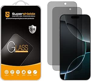 Supershieldz (2 Pack) (Privacy) Anti Spy Screen Protector Designed for iPhone 16 Pro (6.3 inch), Tempered Glass, Anti Scratch, Bubble Free