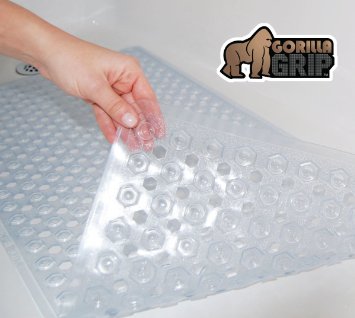 The Original GORILLA GRIP TM Non-Slip Bath and Shower Mat Featuring Powerful Gripping Technology Highest Quality Material Fits Any Size Bath Tub Clear Rectangle 35 x 16