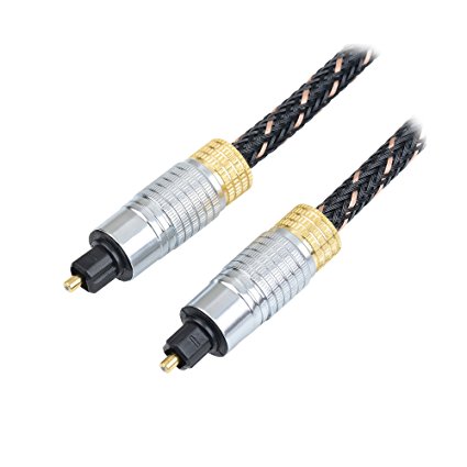 BuyCheapCables® (3 Feet) Premium Slim Braided Jacket Toslink Digital Optical Audio Cable with Gold Plated Metal Connectors (3 Ft)
