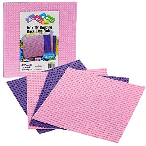 Brick Building Base Plates By SCS - Large 10x10 Pink and Purple Friends-Inspired Baseplates 4 Pack - Tight Fit with Lego