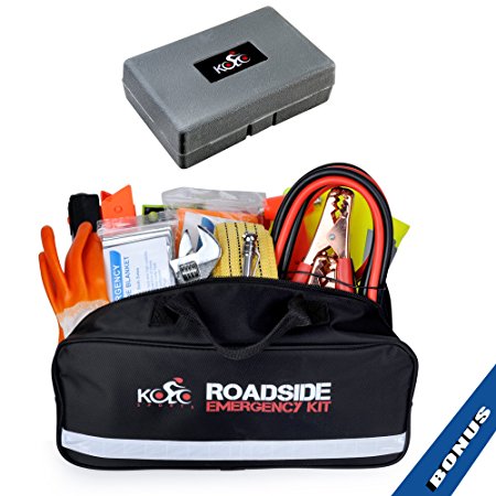 Premium Auto Emergency Kit By Kolosports - 113 Pc Multipurpose Emergency Pack - Great For Automotive Roadside Assistance & First Aid Set - The Ultimate All-In-One Solution