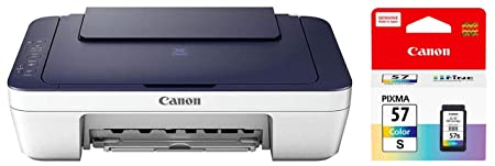 Canon PIXMA E477 All-in-One Wireless Ink Efficient Colour Printer (White/Blue) with CL57s Ink Cartridge