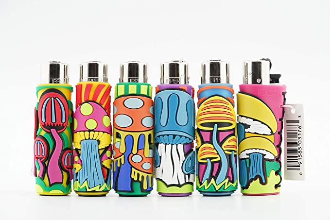 6 Items - Clipper Pop-Up Rubber Covered Hand Sewn Refillable Lighters