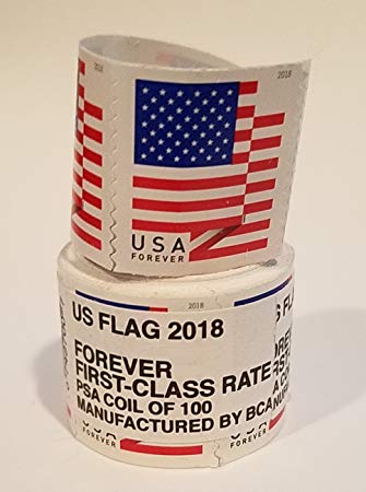 USPS Forever Stamps, Coil of 100 US Flag Postage Stamps (2017 or 2018 Roll)