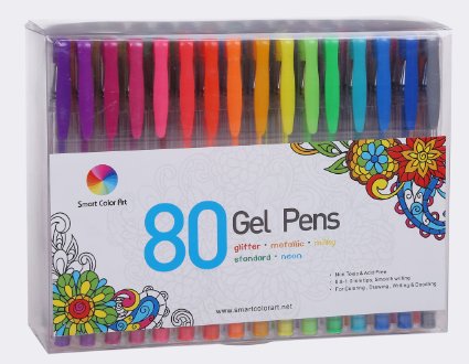 Smart Color Art - 80 Colors Gel Pen Set | Colors Included: Classic Glitter, Neon, Standard, Milky, Swirl & Metallic | for Coloring, Sketching, Drawing, Painting , Writing & Custom Artistic Creations!