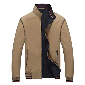 RongYue Men's Casual Cotton Reversible Jacket Lightweight Windbreaker Jacket