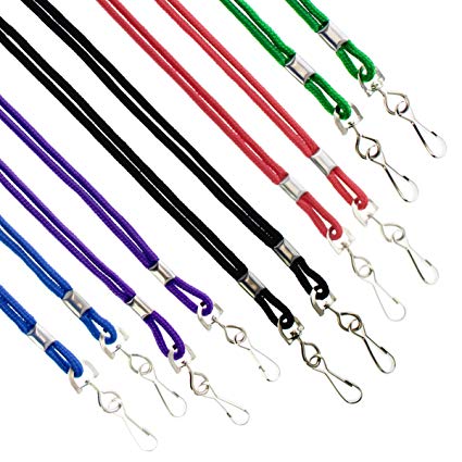 10 Pack - Premium Round ID Badge Neck Lanyards for Card Holders and Name Tags - 36 in Non-Breakaway Heavy Duty Cord & Secure Metal Swivel J Hook Clip by Specialist ID (Assorted Colors)