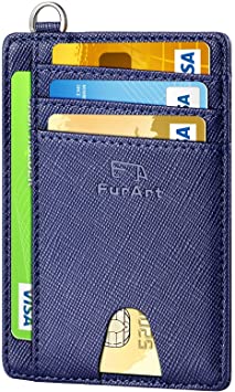 FurArt Slim Minimalist Wallet, Credit Card Holder, RFID Blocking, Front Pocket Wallets with Removable D-Shackle for Men Women, Saffiano Royal Blue, Small
