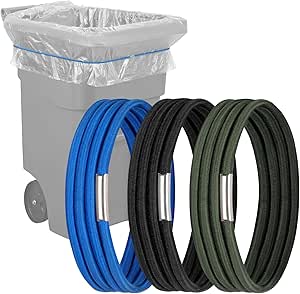 Large Rubber Bands Set of 3, Fits 55, 65, 96 Gallon Trash Cans, Trash Can Rubber Bands for Large Trash Bags, Durable Kitchen Garbage Bag Straps, Heavy Duty Elastic Bands in Black, Blue and Olive Green