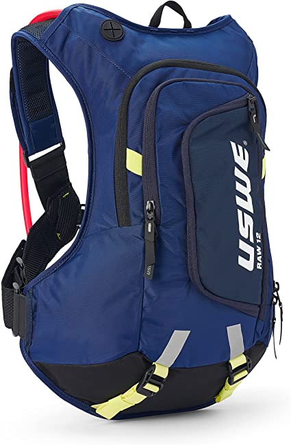 USWE Raw 12L Hydration Pack with 3.0L/ 100oz Water Bladder, a High End, Bounce Free Backpack for Enduro and Off-road Motorcycle, Black Blue