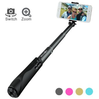 Bluetooth Selfie Stick BlitzWolf Built-in Remote Shutter Self-Portrait Extendable Wireless Monopod with Zoom and Camera Switching Button for iPhone 6 6s Plus Samsung Galaxy S6 Android Black
