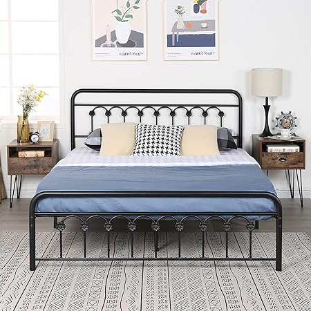 VECELO Full Size Metal Platform Bed Frame with Headboard and Footboard, Mattress Foundation with Steel Slat Support/No Box Spring Needed/Easy Assembly Black