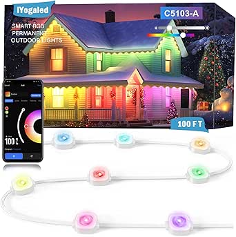 Permanent Outdoor Christmas Lights 100ft,Smart RGB Outdoor Lights Color Changing Eave Lights with 63 Scene Modes, IP67 Waterproof Permanent Holiday Lights Outdoor,APP,Voice,Remote Control