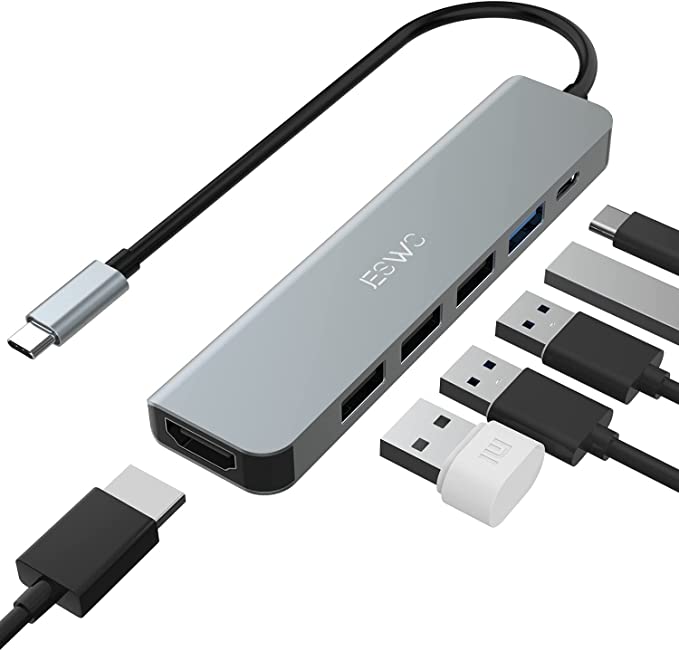 USB C Hub HDMI Adapter, JESWO 6-in-1 USB C Adapter with 4k HDMI,1 USB 3.0 Port and 3 USB 2.0 Ports, 100W Power Delivery Compatible with Windows 10/8/7, Mac OS 10.5 or higher, Linux, and other systems.