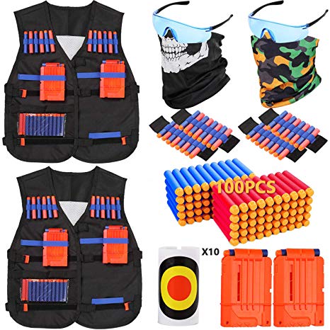 PINKULL 2 Pack Tactical Vest Kit for Nerf Guns N-Strike Elite Series - Perfect Nerf Gun Accessories for Kids and Adult (B)