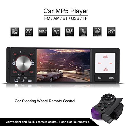 Qiilu Car Stereo Radio Player Bluetooth/Audio/MP5/USB/SD/AM/ 1 Din in-Dash FM Aux Input Receiver Wireless Remote Control with 4inch HD Digital Screen Rear Camera Input