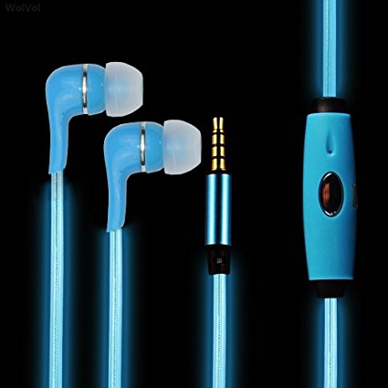 EL Earphones YAMAY Light Up 3.5mm Earbuds In Ear Design Headphones Headset Beats with Microphone Volume Control for Kids Girls Running Sport for Sony Samsung Android iPhone Blue
