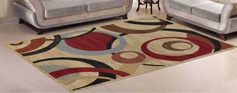 Royal Collection Beige Contemporary Abstract Circle Design Area Rug (7'10"X9'10")