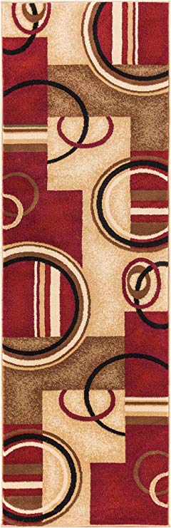 Well Woven Barclay Arcs & Shapes Red Modern Geometric Area Rug 2'3" X 7'3" Runner
