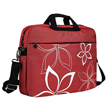 17 Inch Red Flowers Floral Design Laptop Computer Carrying Case Messenger Shoulder Bag Briefcase