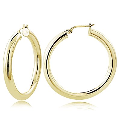 Hoops & Loops Sterling Silver 4mm High Polished Large Round Hoop Earrings