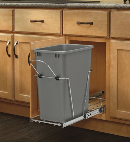 Rev-A-Shelf - RV-12KD-17C S - Single 35 Qt. Pull-Out Silver and Chrome Waste Container with Rear Basket