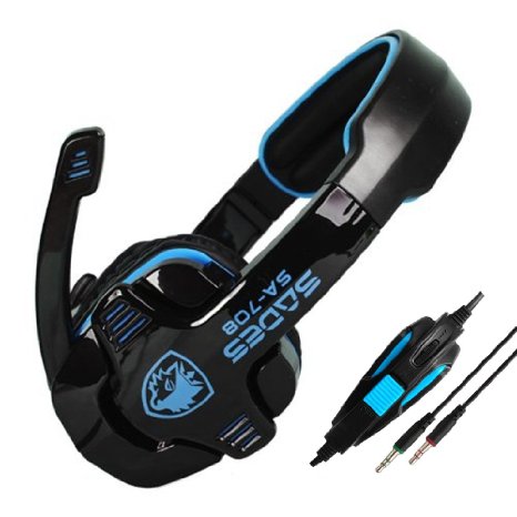 SADES SA-708 Professional 3.5mm Stereo Headset Headband PC Notebook Pro Gaming Headphone - Black/Blue