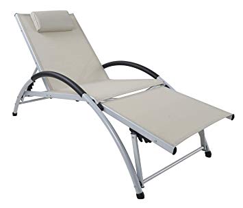 ukeacn Patio Chaise Lounge Lawn Chair - Adjustable Lounge Chair Reclining Folding Chairs with Pillow for Outdoor Indoor Home Gargen Pool Beach ，Weight Capacity 330 LB（Beige）
