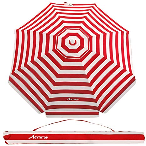 MOVTOTOP 6.5ft Beach Umbrella with Tilt Aluminum Pole and UV 100  Protection, Portable Beach Sun Shelter for Sand and Outdoor, Carry Bag and Sand Anchor Included