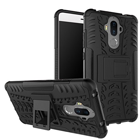 Huawei Mate 9 Case, Suensan Rugged Impact Armor Hybrid Kickstand Cover Case For Huawei Mate 9 5.9 inch (2016) (Black)