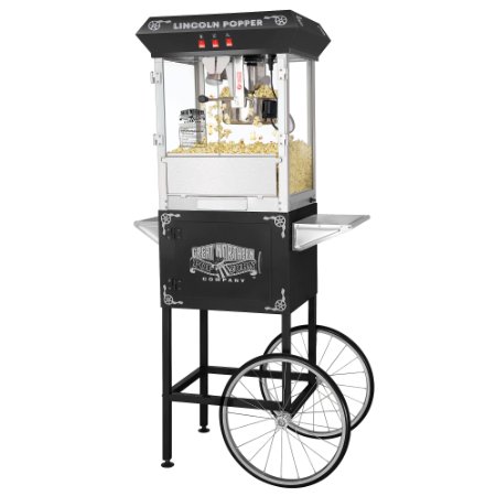 Great Northern Popcorn 6005 Lincoln Full Popper Antique Style Popcorn Machine Complete with Cart and 8-Ounce Kettle