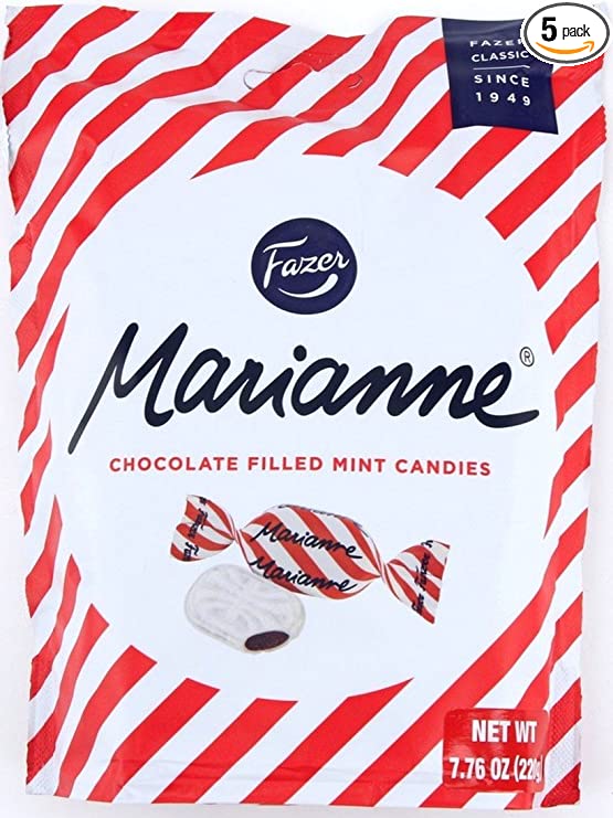 Fazer Marianne Chocolate Filled Mint Candies - Made in Finland - 7.8oz or 220g [Pack of 5]