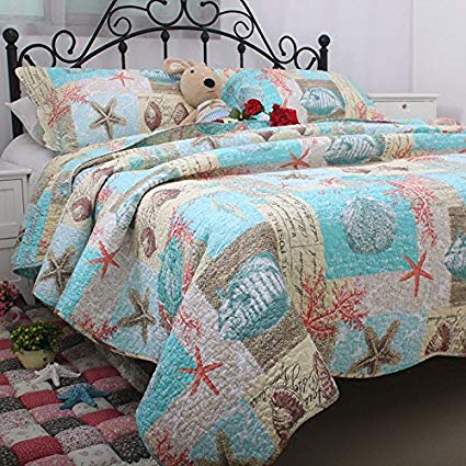 Brandream 3-Piece Designer Beach Theme Comforter Set Cotton Quilt Set Queen Size