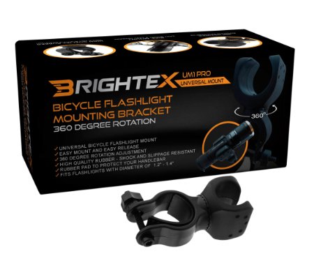 Brightex UM1 Pro Universal Bicycle Flashlight Mount Bracket, 360 Degree Rotation