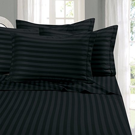 1500 Thread Count Egyptian Quality STRIPE 4 Piece Wrinkle Resistant Luxurious Sheet Set, Queen, Black