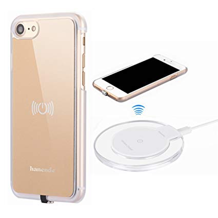 Wireless Charger Kit for iPhone 7, hanende Qi Wireless Charging Pad and Wireless Receiver Case for iPhone 7 (Gold)