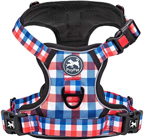 PoyPet No Pull Dog Harness, [Release at Neck] Reflective Adjustable No Choke Pet Vest with Front & Back 2 Leash Attachments, Soft Control Training Handle for Small Medium Large Dogs